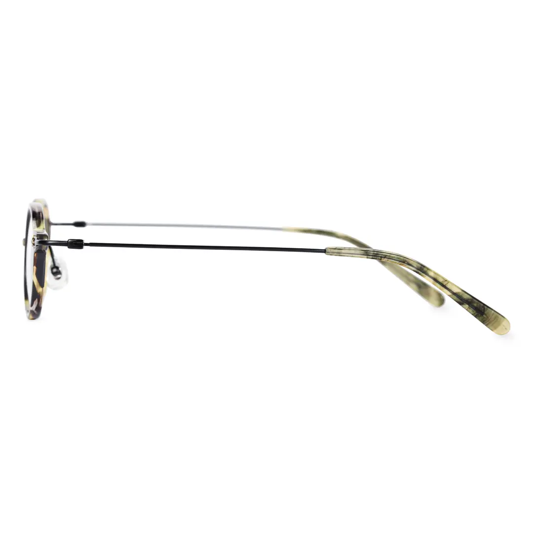 Side view of jeremy round acetate eyeglasses ra0142402 in yellow tortoise